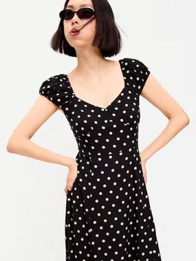 Old Navy Black White Polka Dot Midi Dress Women's Medium Petite